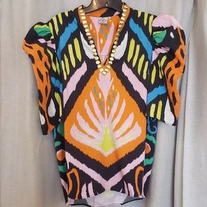 Sheridan French ikat pouf sleeve top, sz Med.